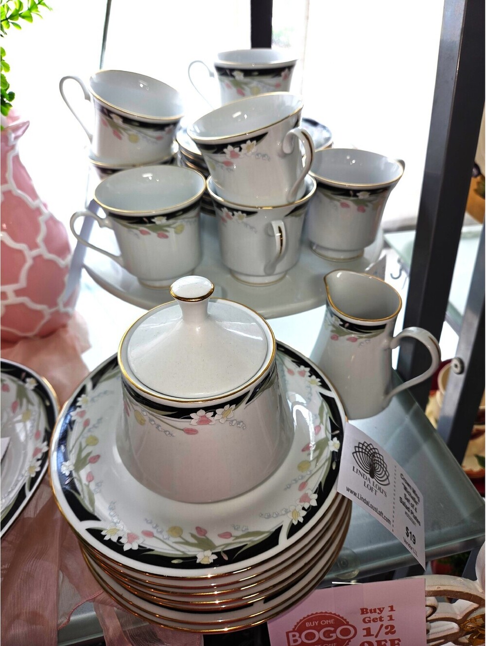 Set of FOUR Crown Ming Michelle Cup/Saucer Sets Replacements 1980s Floral China